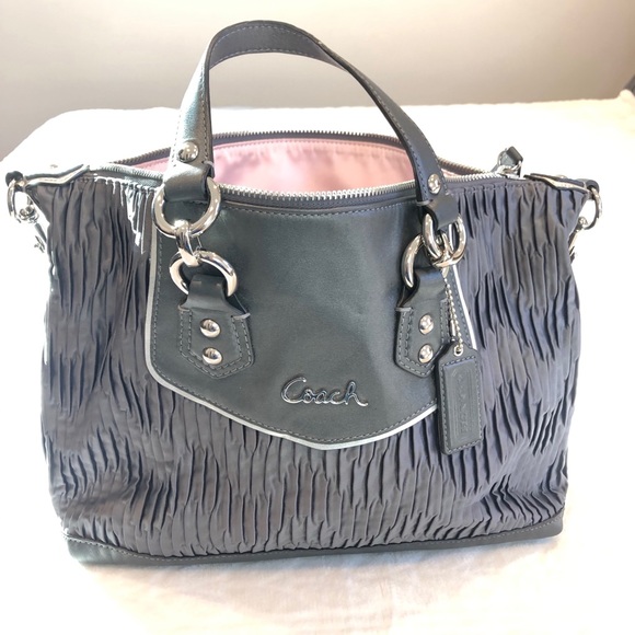 👜 NWT Authentic COACH Gray Soft Satin Satchel Handbag - Picture 1 of 9